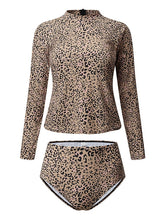 Plus Size Women's Leopard Print One Piece Swimsuit, Tummy Control, High Neck, Padded, Modest Swimwear